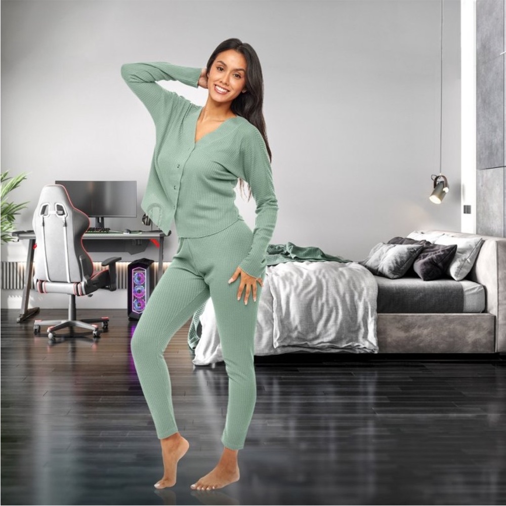 NWT Alexander Del Rossa Ribbed Knit Pajama Set - Picture 2 of 11
